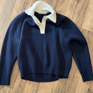 Abercrombie & Fitch Navy and Cream Button-Up Sweater